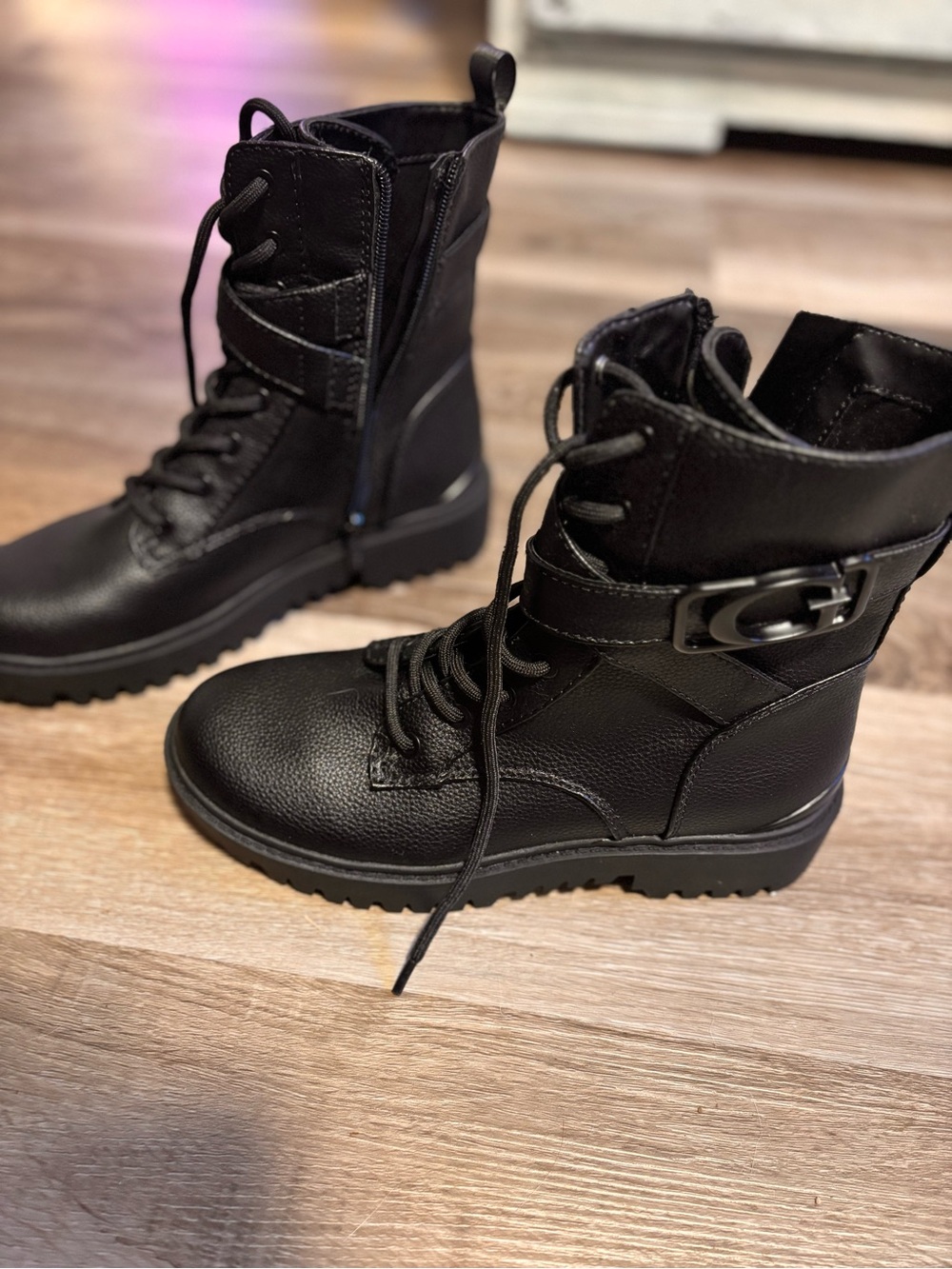 Guess Black Lace-Up Combat Boots
